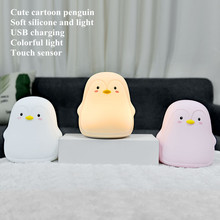Pinguim led night light sensor de toque colorido usb recarregável dos desenhos animados silicone quarto lâmpada cabeceira para crianças presente do bebê 2024 - compre barato