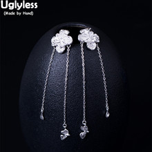 Uglyless 100% Real 925 Sterling Silver Flower Earrings for Women Summer Style Long Tassels Chains Earrings Ethnic Floral Jewelry 2024 - buy cheap