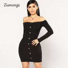 Ziamonga Elegant Off Shoulder Bodycon Dress Slim Ruffles Long Sleeve Button Bandage Dress Women Autumn Winter Mini Sexy Dress 2024 - buy cheap