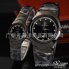 HK crown Luxury Lovers Black Steel Dress Quartz Business Calendar Diamonds Man Lady Couples  Watches Analog Clock Crystals Reloj 2024 - buy cheap