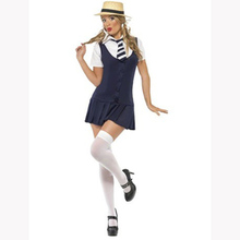 Free Shipping Sexy school girl costume Cute Student uniform white blouse and Blue grid pleated skirt school girl cospaly costume 2024 - buy cheap