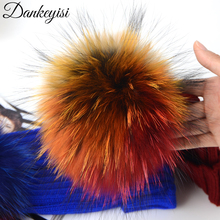 DANKEYISI-pompones de pelo auténtico de piel de mapache y zorro, pompón de piel de 14-15cm, Natural, para gorros y bolsos, 3 uds. 2024 - compra barato