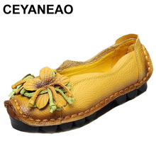 Ceyaneao-sapatos de couro legítimo plus size, 35-41novo sapato feminino retrô com fundo macio, calçados baixos para o verão, canvasailarina 2024 - compre barato