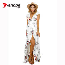 Women Dress Deep V-Neck Boho Side Split Print Dress Women Maxi Dress Short Sleeve Robe Female Beach Summer Long Dresses Vestido 2024 - buy cheap