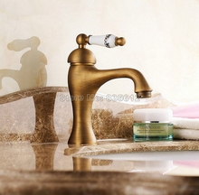 Antique Brass Bathroom Basin Faucet / Ceramic Flower Pattern Handle Single Hole Deck Mounted Vessel Sink Mixer tap Wnf093 2024 - buy cheap