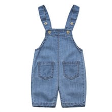 Macacão jeans para bebês, meninos e meninas, verão 2019, coreano, crianças, meninos, meninas, macacão jeans 2024 - compre barato