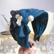 High-end hair accessories women's fabric bow pearl wide-brimmed headband headband fashion wild Cute girl Wash hair band headwear 2024 - buy cheap