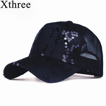 Xthree fashion 5 panels summer baseball cap Sequins mesh cap women snapback hat for girl casquette gorras 2024 - buy cheap