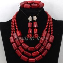 Conjunto de joyas de boda de Coral rojo, cuentas nigerianas tradicionales, collar con estilo africano, ABK265, Envío Gratis 2024 - compra barato