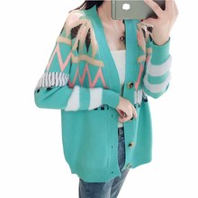 New Fashion Spring Autumn Knit Sweater Cardigan jacket women Printed long sleeves Button Loose sweaters students Casual top G466 2024 - buy cheap