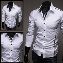 Men Fashion Luxury Casual Slim Fit Long Sleeve Flanger Office Dress Shirt Tops 2024 - buy cheap
