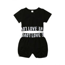 Toddler Girl Kid Child Black Crop Top T shirt Short Pants Clothes Sunsuit Outfit 2024 - buy cheap