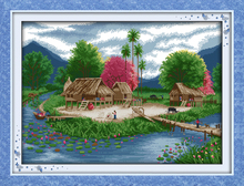 Spring Lakeside Dcenery Scenery Cross Stitch kits 11CT Accurately Printed Embroidery DIY Handmade Needlework Wall Home Decor 2024 - buy cheap