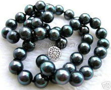 Ожерелье из жемчуга с черной ракушкой, Шарм 10 мм, круглые бусины для женщин и девушек, подарок, дизайнерское ювелирное изделие, 18 дюймов, AAA 2024 - купить недорого