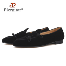 Piergitar 2019 handmade black colors men velvet shoes Party and wedding men dress shoes plus size men's loafers smoking slippers 2024 - buy cheap