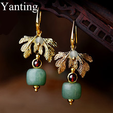 Yanting Vintage Earrings For Women Ethnic Earrings Female Gold Color Leaf Earings Fashion Jewelry Aventurine Stone Earring 032 2024 - buy cheap