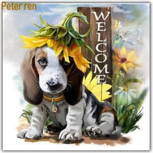 Peter ren Diamond painting cross stitch Craft animal Full round\square diamond mosaic embroidery home decor"Puppy Sunflower Ha" 2024 - buy cheap