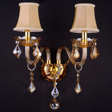 Lámpara de pared de cristal europeo de alta gama, candelabro de pared de lujo para mesita de noche, dormitorio, lámpara de pared de cristal dorado de cristal 2024 - compra barato