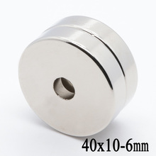 2pcs 40x10 mm Hole: 6mm Super Strong Round Powerful Neodymium Magnets Countersunk Rare Earth Magnet 40*10-6 2024 - buy cheap