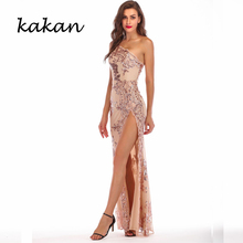 Kakan 2019 nova primavera das mulheres vestido de lantejoulas sexy backless shoulder alta fenda vestido longo sexy clube boate vestido de festa 2024 - compre barato
