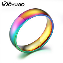 Doyubo estilo simples anéis homossexuais de aço inoxidável com padrão colorido arco-íris alto polido anéis de arco-íris jóias gay da045 2024 - compre barato