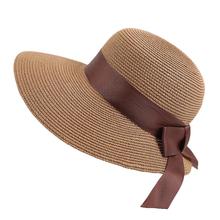 Sombrero de paja de ala grande para mujer y niña, sombrero de sol con protección uv, lazo grande, estilo elegante, para playa y verano 2024 - compra barato