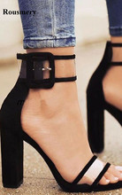 2017 г., лидер продаж, женские модные сандалии на толстом каблуке с ремешком на щиколотке в стиле пэчворк прозрачные дизайнерские сандалии на очень высоком каблуке с пряжкой 2024 - купить недорого