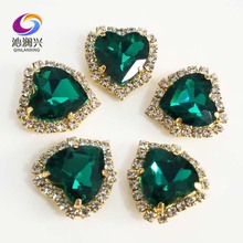 Free shipping 10pcs Gold bottom Malachite green heart shape Crystal glass buckle,sew on rhinestones for Diy/jewelry accessories 2024 - buy cheap