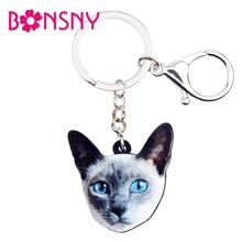 Bonsny de acrílico ojos azules adorable gatito clave cadenas llaveros anillos de joyería para mujeres niñas bolso para coche encantos 2024 - compra barato