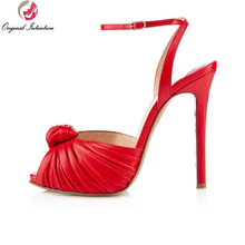 Sandalias de tacón alto y fino con punta abierta para mujer, zapatos de moda de color rojo, talla grande estadounidense 4-15 2024 - compra barato