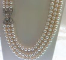 Collar de perlas blancas de agua dulce, 3 filas naturales de alta calidad, 9-10mm, envío gratis 2024 - compra barato