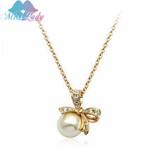 Miss Lady Gold color Rhinestone Crystal Lovely Beads Bowknot imitation pearl Necklace Pendants Fashion Jewelry women MLZ1289 2024 - buy cheap