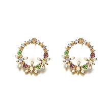 New Tiny Cute Shiny Multicolor Rhinestone Flower Stud Earrings for Women Sweet Fashion Wreath Ear Jewelry Gift Brincos ez6 2024 - buy cheap