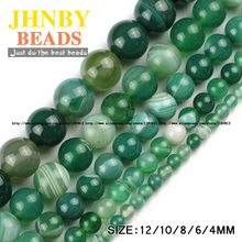 JHNBY Green Stripe banded carnelian beads Natural Stone Onyx Round Loose beads 4/6/8/10/12MM Jewelry bracelet accessories DIY 2024 - buy cheap