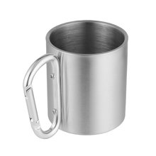 Taza de té agua café de acero inoxidable para exteriores, taza con asa de mosquetón con autobloqueo para acampar, senderismo, escalada, portátil 2024 - compra barato