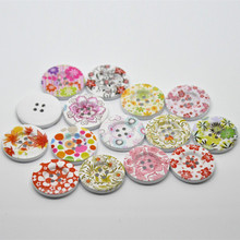 100Pcs Mixed Flower Pattern Wooden Buttons 4 Holes Round Wood Sewing Ornaments Scrapbook Findings 30mm 2024 - buy cheap