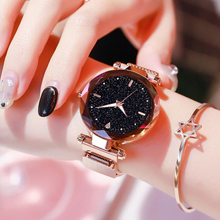 Часы наручные женские с магнитной застежкой, модные роскошные водонепроницаемые светящиеся с изображением звездного неба 2024 - купить недорого