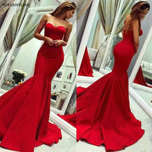Красное платье для выпускного бала Русалочки 2020, сатиновое длинное платье без рукавов, сексуальное с открытой спиной, простой дизайн, женское Выходное платье для торжества 2024 - купить недорого