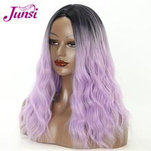JUNSI фиолетовый волнистый синтетический парик для женщин, волнистые волосы, натуральный Омбре, серые термостойкие волосы 2024 - купить недорого