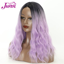 JUNSI-Peluca de cabello sintético ondulado para mujer, cabellera artificial ondulado de color púrpura, corte Bob, color gris degradado Natural, resistente al calor 2024 - compra barato