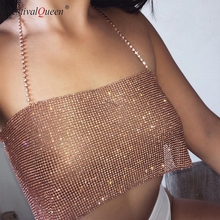 2022 NEW Women Rhinestones Halter Backless Crop Top Summer Sexy Gold Silver Adjustable Chest Chain Party Cropped Beach Cami Tops 2024 - buy cheap