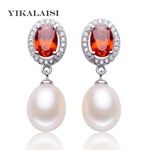 925 sterling-Silver-Jewelry Fashion Natural Pearl jewelry Stud Earrings For Women girls red rhinestone long earrings  cuff 2024 - buy cheap