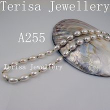 Новинка Бесплатная доставка A255 #, размер AAA: 8-9 мм натуральный пресноводный жемчуг белого цвета изготовлен из 4 мм золотых бусин модное ожерелье. 2022 - купить недорого
