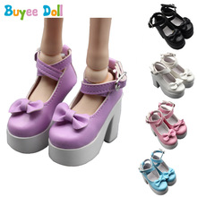 1Pair of Stylish Bowknot Ankle Belt PU Leather High Chunky Heel Shoes for 1/3 BJD SD LUTS Dollfie Doll Shoes 2024 - buy cheap