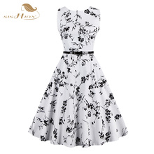 S-4XL Plus Size Women Summer Dress White and Black Floral Vintage Dress 50s 60s Rockabilly Swing Pinup Sexy Party Dresses VD0265 2024 - buy cheap