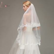Velo de novia de dos capas con borde de encaje, accesorios de boda, gasa, blanco marfil 2024 - compra barato
