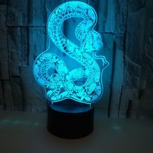 Змея 3d ночник 7 цветов сенсорный 3d Led визуальные настольные лампы для гостиной интерьера 3d настольная лампа 2024 - купить недорого