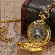 Античная Золотой кулон Винтаж Механические карманные часы щит стимпанк брелок с цепью Для мужчин Для женщин часы Xmas римскими цифрами подарок 2024 - купить недорого