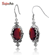 Szjinao Luxury Fashion Austrian Garnet Earring Real 925 Sterling Silver European Style Red Rhinestone Earrings Women Gift 2024 - buy cheap