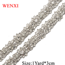 WENXI Clear Rose Gold Crystal Rhinestones Applique By The 1YARD Trim For Wedding Dress Waistband Accessory WX857 2024 - buy cheap